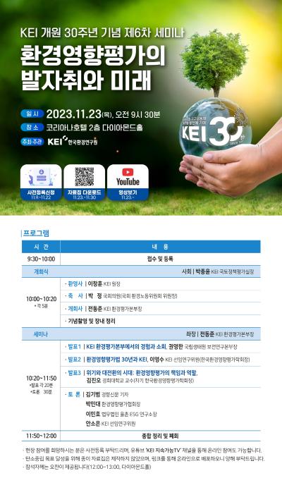 KEI 개원 30주년 기념 제6차 세미나 '환경영향평가의 발자취와 미래' 개최 설명이미지